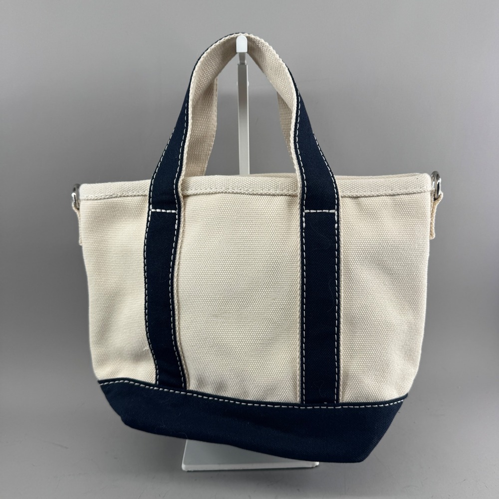 Lands' End Women Canvas Tote Bag Navy Blue Small Open Top Cotton Boat Bag - Picture 2 of 9